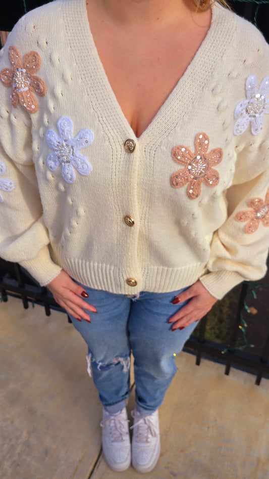 Jeweled Flower Cardigan