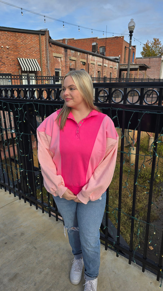 Rose Pink Color block Pullover