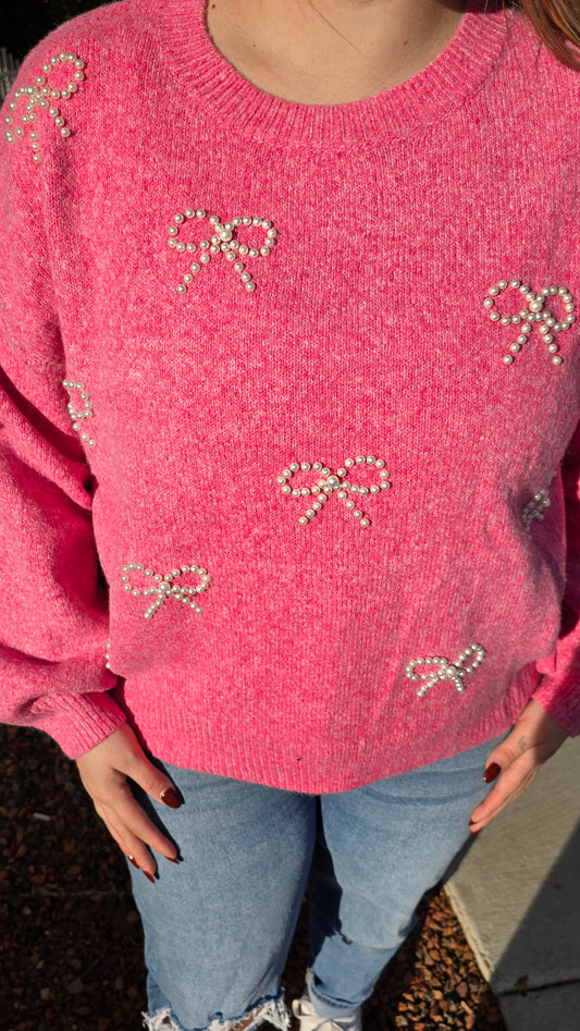 Pink Bow Pearl Sweater