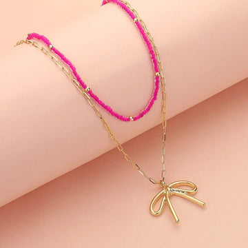 Pink Bow Layered Necklace