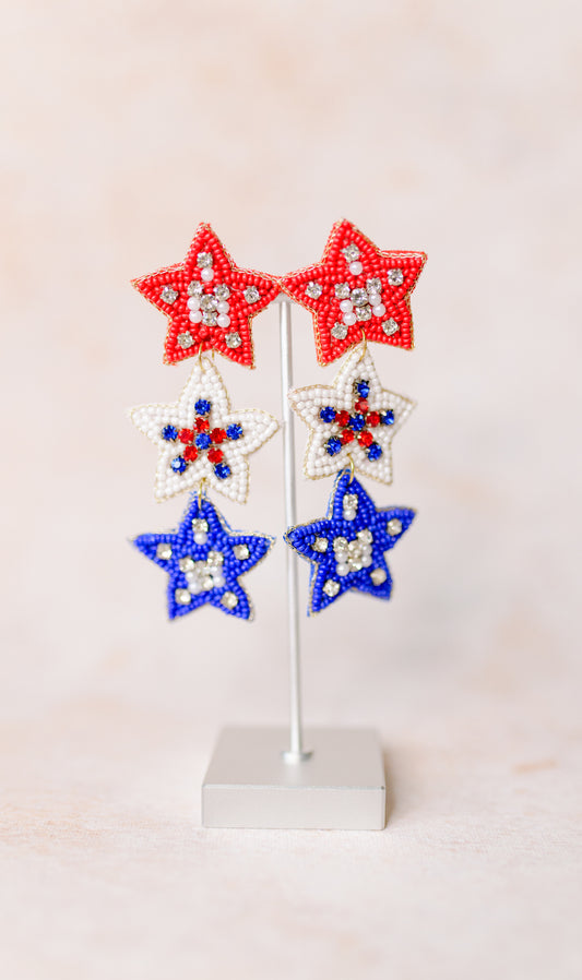 Red White & Blue Star Beaded Earrings